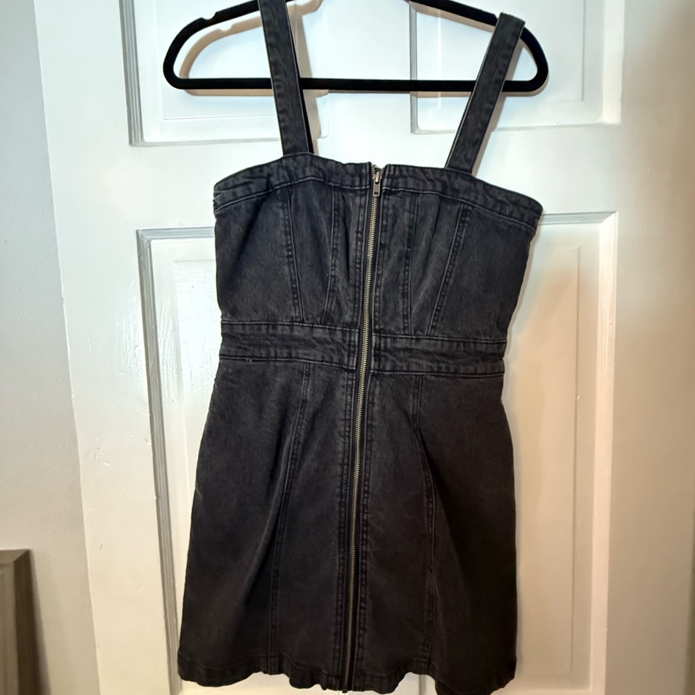 Black Denim Dress with Zipper Front